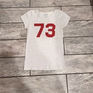 Brandy Melville Heather Gray Short Sleeve Tee with Red '73' Graphic